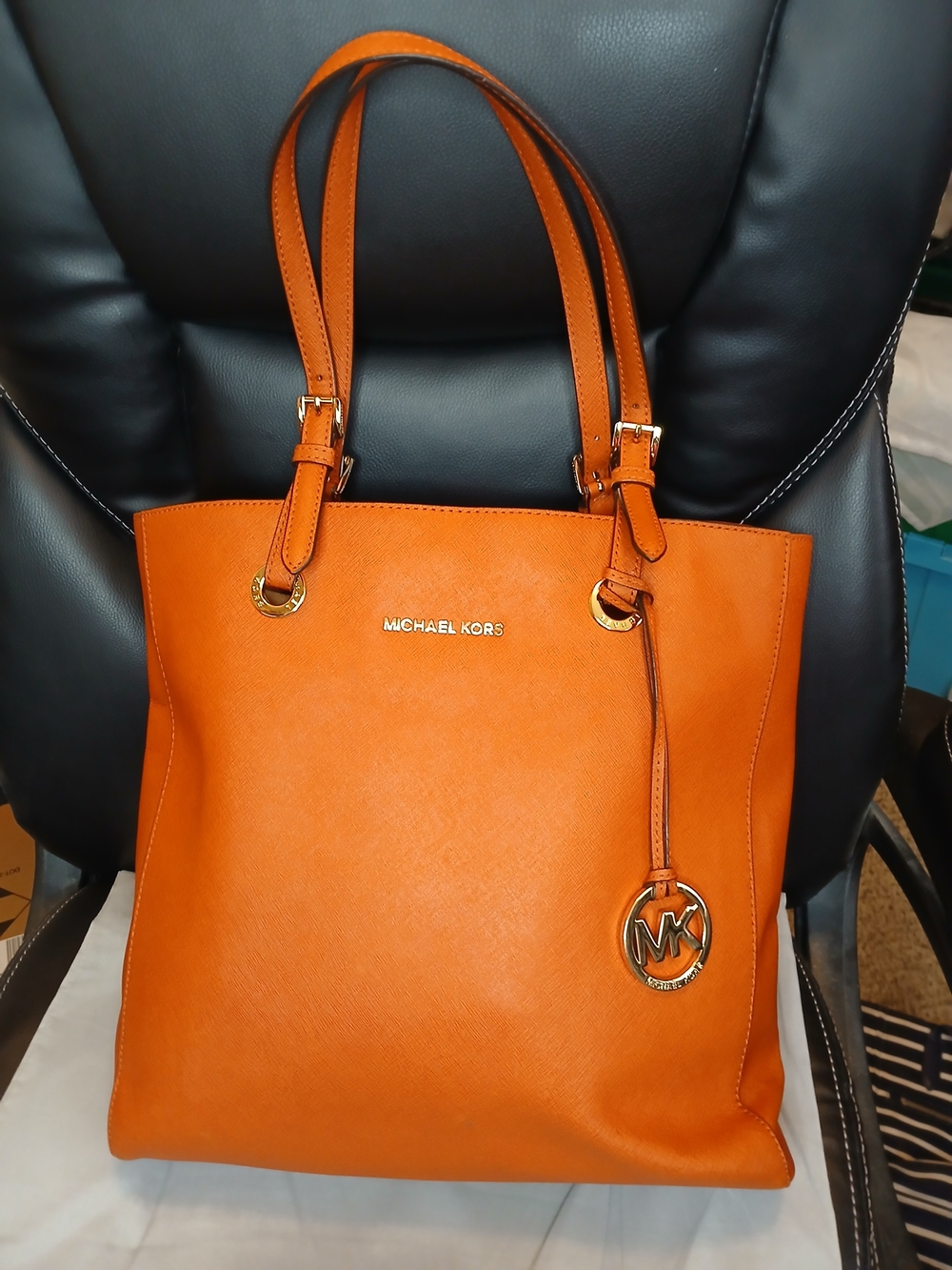 MICHAEL KORS Burnt Orange Coated Canvas Tote Bag